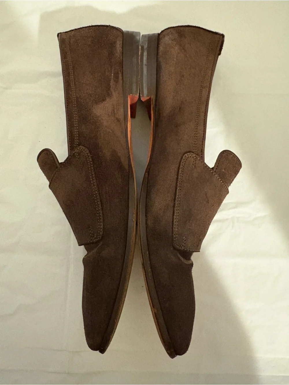 SANTONI mens brown suede loafers